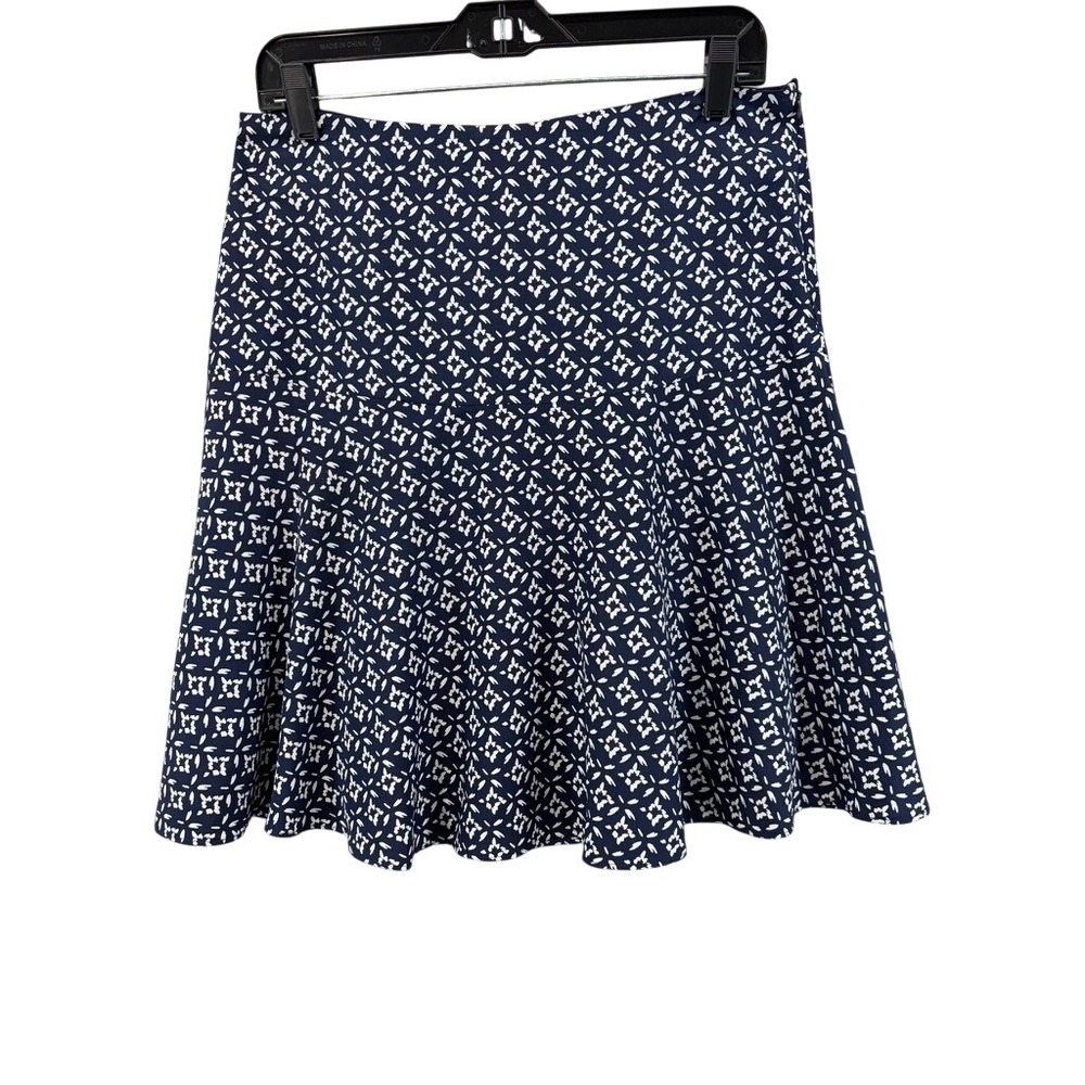 Lauren Ralph Lauren Skirt Women 8 Navy White Geometric Floral Flared